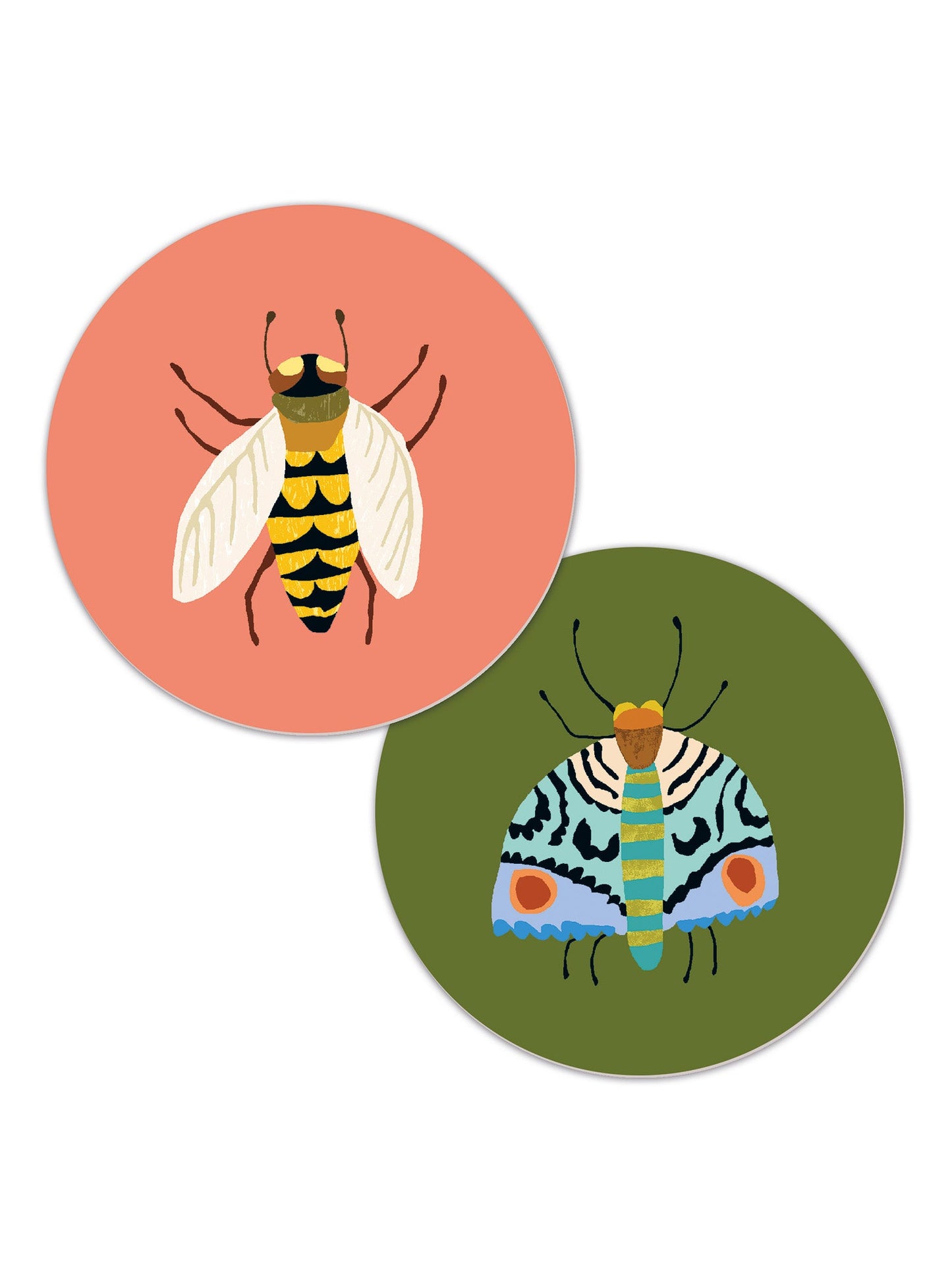 Drinks Coasters- reversible designs- Moth & Bee