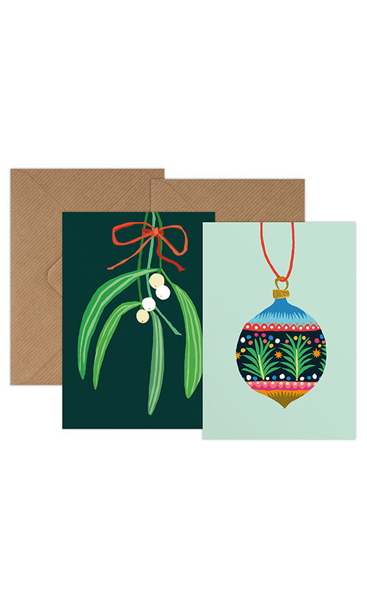 Christmas Mini Card Pack - Bauble & Mistletoe.