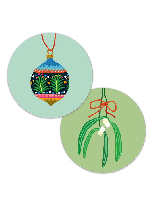 Drinks Coasters- reversible designs- Mistletoe & Bauble
