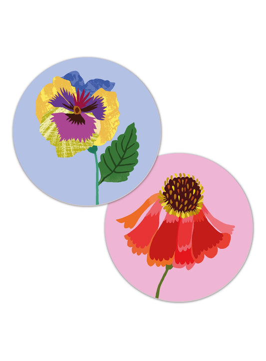 Drinks Coasters- reversible designs- Pansy & Helenium