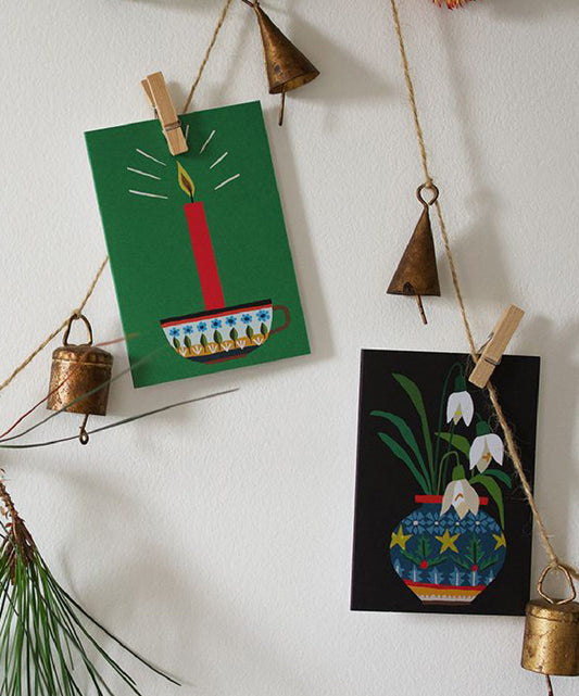 Christmas Mini Card Pack - Festive Candle & Snowdrops.