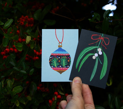 Christmas Mini Card Pack - Bauble & Mistletoe.
